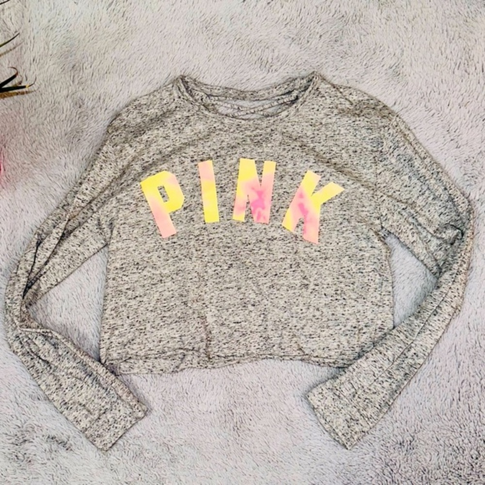 PINK long sleeve heather gray top
